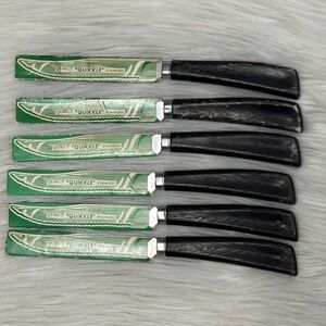 Set 6 VTG Quikut "QUIKKLE"Stainless Steak Knives Shell Oil Dealer Promo USA MCM